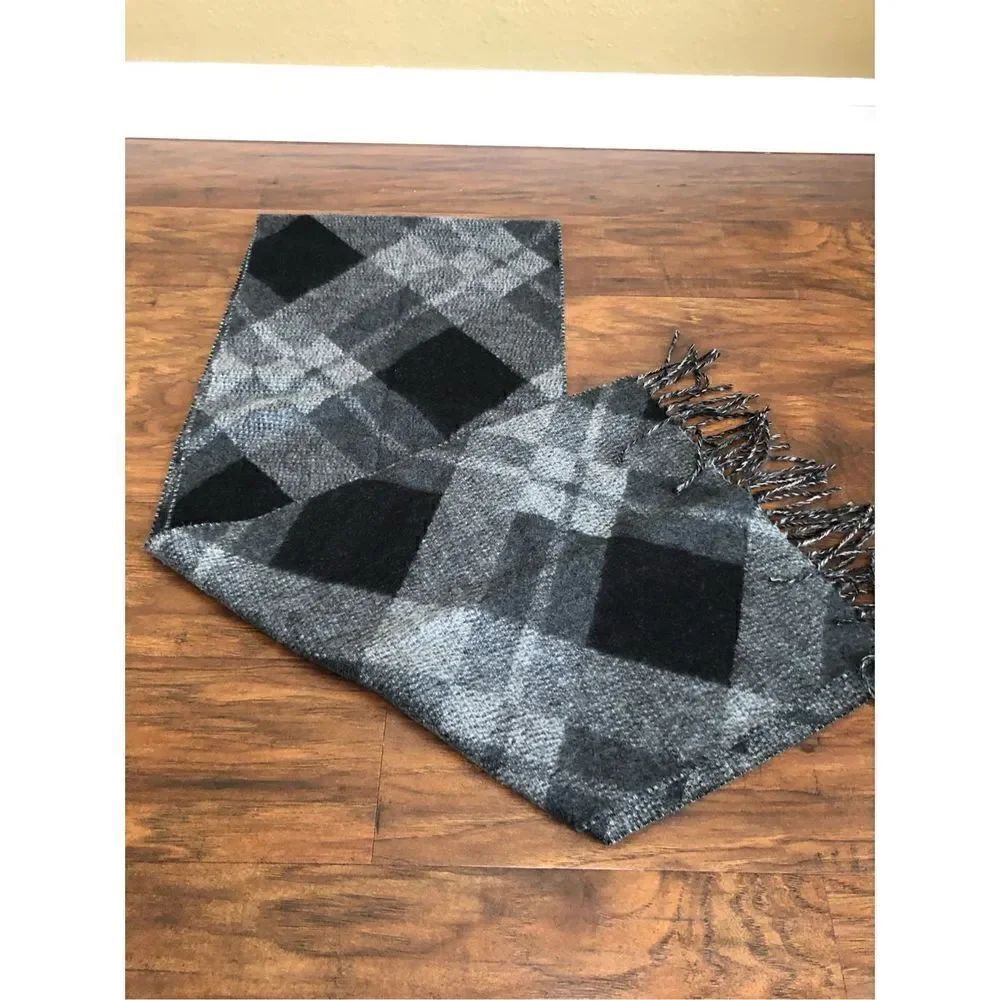 Vintage Gray Black White Plaid Scarf Made in Germany 100% Acrylic